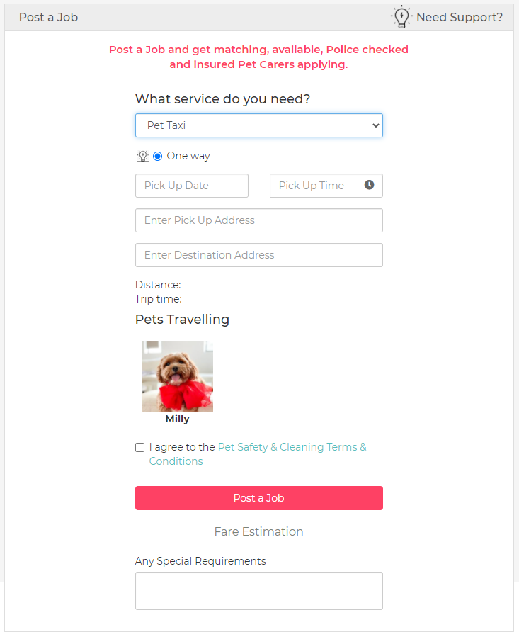 Post a Job for a Pet Taxi on PetCloud