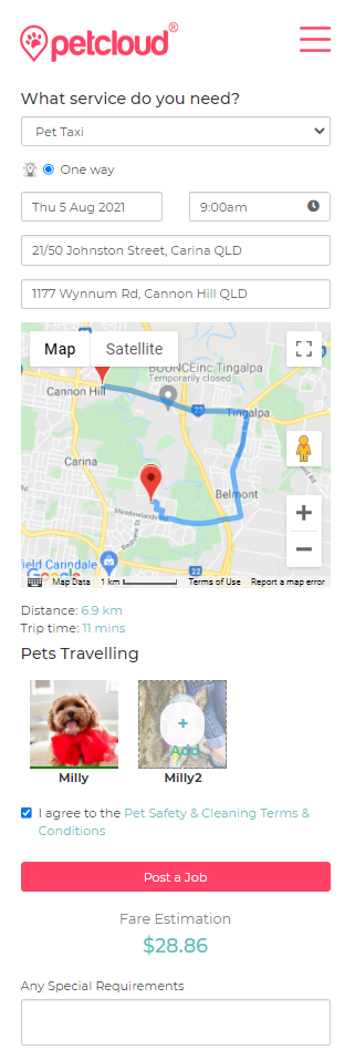 PetCloud App, Pet Taxi, Pet App