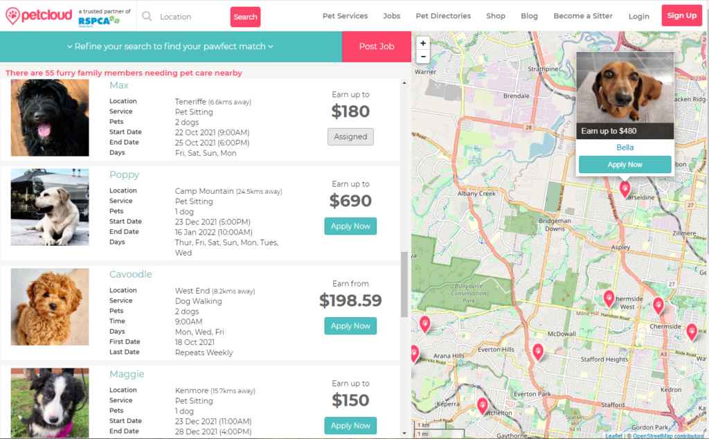 Pet Jobs with PetCloud you can get. They have a Free Jobs Board.