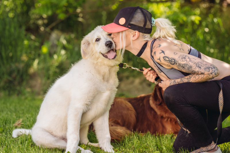 Psychiatric assistance dog with ndis participant woman with tattoos